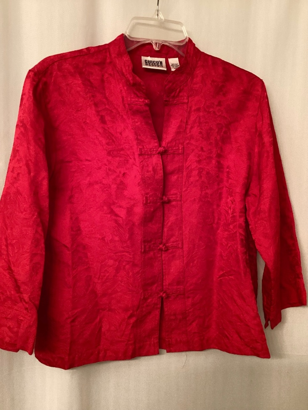 CHICO’S DESIGN, 100% Silk Oriental Jacket, Frog Buttons, Mandarine Collar, sz. 1